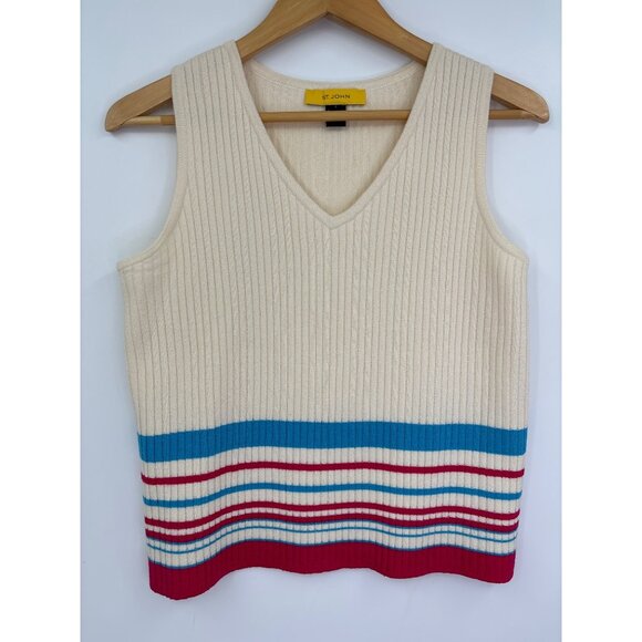 St. John Zip Ribbed Sweater Knit Cardigan & Tank Set Ivory Size Medium Small - Picture 4 of 12